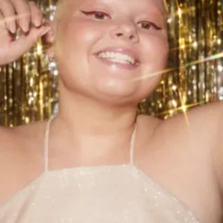 Glitter High-Neck Short A-Line Dress -Floral Applique Dresses Shop WBM3209 GOLD PROM FALL 22 007