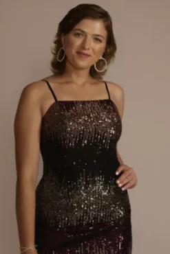 Short Square Neck Ombre Sequin Dress 6 Short Square Neck Ombre Sequin Dress -Floral Applique Dresses Shop WBM3223 MULTI HC PROD6 527