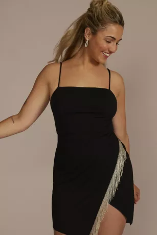 Square Neck Crepe Dress With Asymmetrical Fringe 2 Square Neck Crepe Dress With Asymmetrical Fringe - Image 2