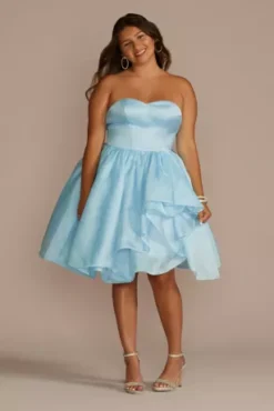 Strapless Sweetheart Damas Organza Ruffle Dress