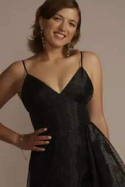 Short Polka Dot A-Line Dress With Cascade Ruffle -Floral Applique Dresses Shop WBM324820 BLACK HC PROD6 1615