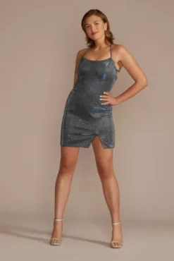 Short Iridescent Bodycon Dress With Lace-Up Back