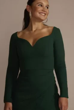 Long Sleeve Sweetheart Crepe Dress With Slit 5 Long Sleeve Sweetheart Crepe Dress With Slit -Floral Applique Dresses Shop WBM3314 HUNTER PRTY PROD10 V2 2512