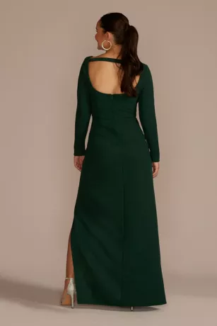 Long Sleeve Sweetheart Crepe Dress With Slit 2 Long Sleeve Sweetheart Crepe Dress With Slit - Image 2