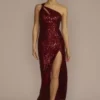 One Shoulder Sequin Sheath With Slit