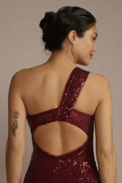 One Shoulder Sequin Sheath With Slit -Floral Applique Dresses Shop WBM3322 RED PRTY PROD6 104