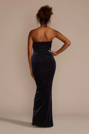 Strapless Glitter Velvet Sheath Dress With Slit 2 Strapless Glitter Velvet Sheath Dress With Slit - Image 2
