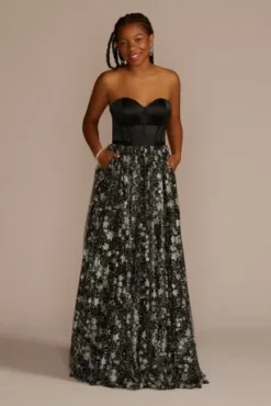 Corset Ball Gown With Star Patterned Glitter Skirt