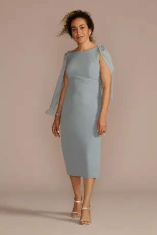 Crepe Tank Sheath With Embroidered Capelet 1 Crepe Tank Sheath With Embroidered Capelet