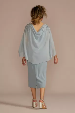 Crepe Tank Sheath With Embroidered Capelet 2 Crepe Tank Sheath With Embroidered Capelet - Image 2