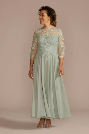 Three-Quarter Illusion Embroidered Lace A-Line 1 Three-Quarter Illusion Embroidered Lace A-Line