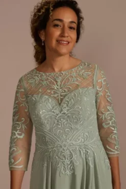 Three-Quarter Illusion Embroidered Lace A-Line 5 Three-Quarter Illusion Embroidered Lace A-Line -Floral Applique Dresses Shop WBM3352 DUSTYSAGE MOB PROD6 138