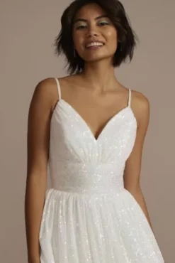 Iridescent Sequin V-Neck Ball Gown -Floral Applique Dresses Shop WBM3382 WHITE PRM PROD9 2632