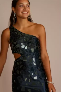 One Shoulder Cut Glass Stretch Satin Sheath 6 One Shoulder Cut Glass Stretch Satin Sheath -Floral Applique Dresses Shop WBM3417 NAVY PRM PROD9 071 1