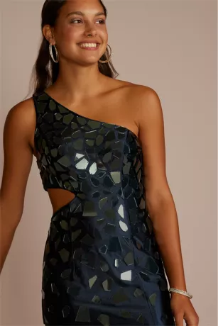 One Shoulder Cut Glass Stretch Satin Sheath 3 One Shoulder Cut Glass Stretch Satin Sheath - Image 3