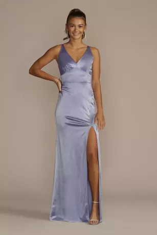 Satin Sheath Dress With Lace-Up Back 1 Satin Sheath Dress With Lace-Up Back