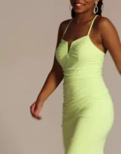 Notch V-Neck Ruched Jersey Sheath 7 Notch V-Neck Ruched Jersey Sheath -Floral Applique Dresses Shop WBM3473 KeyLime 2