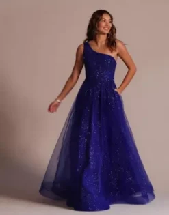 One-Shoulder Glitter Tulle 3D Floral Ball Gown 7 One-Shoulder Glitter Tulle 3D Floral Ball Gown -Floral Applique Dresses Shop WBM3495 Horizon PRTY