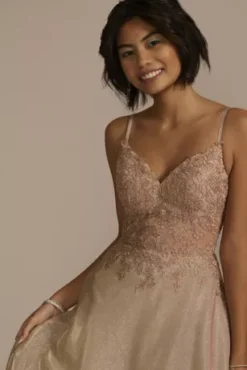 Iridescent Ball Gown With Illusion Lace Applique -Floral Applique Dresses Shop WBM3512 DESERTCORAL PRM PROD9 787 1