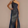 One-Shoulder Glitter Metallic Pleated Dress