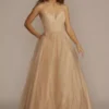 Lace-Up Glitter Tulle V-Neck Ball Gown