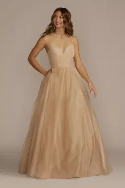 Lace-Up Glitter Tulle V-Neck Ball Gown