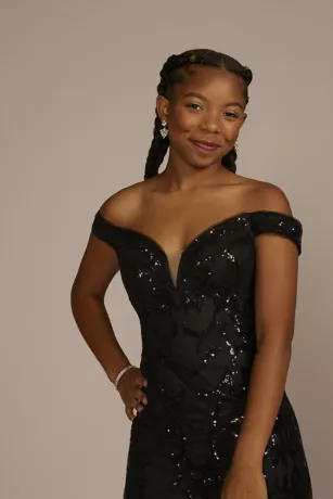 Off-the-Shoulder Sequin Tulle Mermaid Dress 3 Off-the-Shoulder Sequin Tulle Mermaid Dress - Image 3