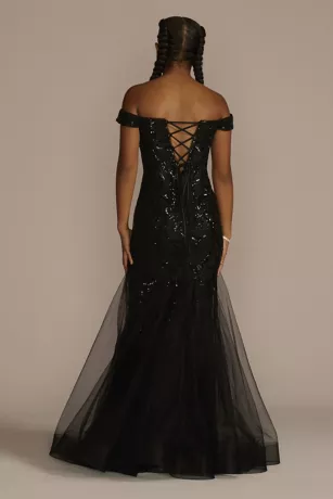 Off-the-Shoulder Sequin Tulle Mermaid Dress 2 Off-the-Shoulder Sequin Tulle Mermaid Dress - Image 2