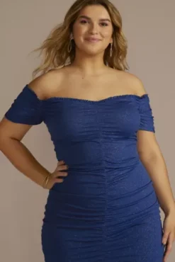 Short Off-the-Shoulder Ruched Glitter Sheath -Floral Applique Dresses Shop WBM3617W BLUMULTI JRPRTY PROD2 1199