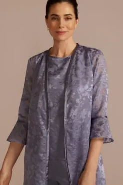 Three-Quarter Sleeve Patterned Chiffon Pantsuit 7 Three-Quarter Sleeve Patterned Chiffon Pantsuit -Floral Applique Dresses Shop WBM3670 ORCHID MOB PROD3 086