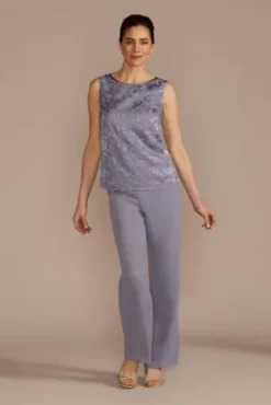 Three-Quarter Sleeve Patterned Chiffon Pantsuit 8 Three-Quarter Sleeve Patterned Chiffon Pantsuit -Floral Applique Dresses Shop WBM3670 ORCHID MOB PROD3 104