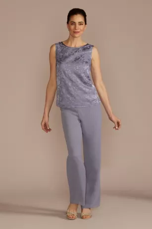 Three-Quarter Sleeve Patterned Chiffon Pantsuit 4 Three-Quarter Sleeve Patterned Chiffon Pantsuit - Image 4