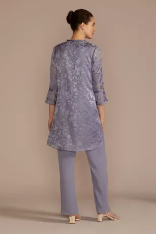 Three-Quarter Sleeve Patterned Chiffon Pantsuit 2 Three-Quarter Sleeve Patterned Chiffon Pantsuit - Image 2