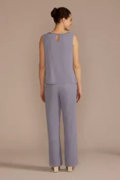 Three-Quarter Sleeve Patterned Chiffon Pantsuit 9 Three-Quarter Sleeve Patterned Chiffon Pantsuit -Floral Applique Dresses Shop WBM3670 ORCHID MOB PROD3 172