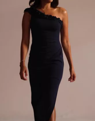 Soutache One Shoulder Crepe Sheath Dress 4 Soutache One Shoulder Crepe Sheath Dress - Image 4