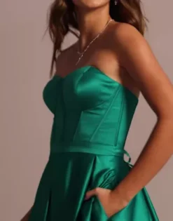 Spaghetti Strap Satin Corset Ball Gown -Floral Applique Dresses Shop WBM3733 Emerald PRTY