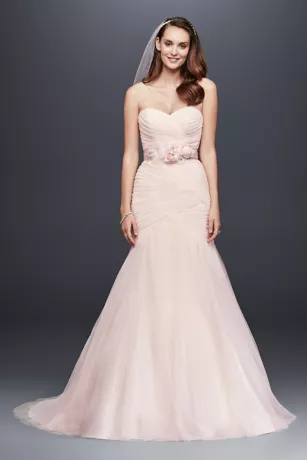 Strapless Ruched Mermaid Tulle Wedding Dress 1 Strapless Ruched Mermaid Tulle Wedding Dress