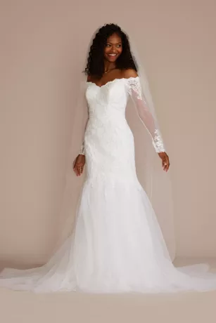 Long Sleeve Lace And Tulle Trumpet Wedding Dress 1 Long Sleeve Lace And Tulle Trumpet Wedding Dress