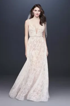 Strappy Deep V-Neck Lace Sheath Wedding Dress