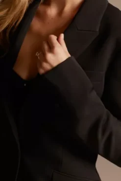 Single Button Relaxed Fit Suit Jacket -Floral Applique Dresses Shop WG3997 BLACK CORE PROD2 091