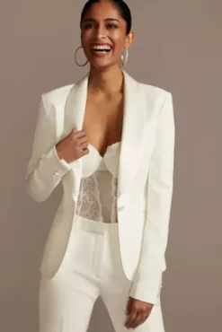 Fitted Satin Shawl Lapel Suit Jacket -Floral Applique Dresses Shop WG3999 IVORY CORE PROD2 080