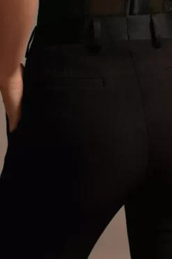 Satin Waistband Fitted Suit Pants -Floral Applique Dresses Shop WG4001 BLACK CORE PROD2 053