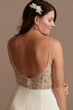 Beaded Back V-Neck Satin Wedding Dress -Floral Applique Dresses Shop WG4004DB SOFTWHITE DBSTU PROD12 215