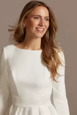 Low Back Mid-Sleeve Crepe And Satin Wedding Dress -Floral Applique Dresses Shop WG4005 SOFTWHITE CORE PROD4 084