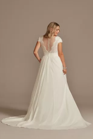 Lace Illusion Back Chiffon Wedding Dress 2 Lace Illusion Back Chiffon Wedding Dress - Image 2