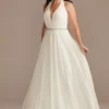 Chiffon Halter Plunge Beaded Waist Wedding Dress