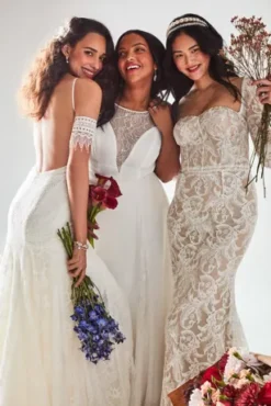 High Neck Illusion And Lace Godet Wedding Dress -Floral Applique Dresses Shop WG4021 PDP Crop JAN12 1920x2880