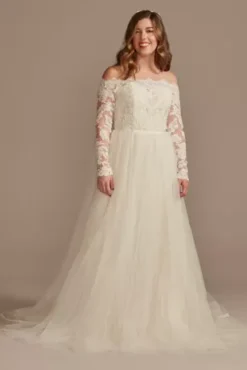 Lace Applique Off Shoulder Wedding Dress