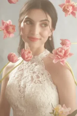 High Neck Illusion Chiffon Wedding Dress -Floral Applique Dresses Shop WG4032 2 PDP Crop APR9 1920x2880