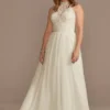 High Neck Illusion Chiffon Wedding Dress
